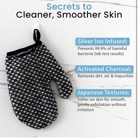 Japanese Exfoliating Mitt, Shower Charcoal Gentle Or Deep Cleansing Exfoliating‍ - Picture 3 of 7